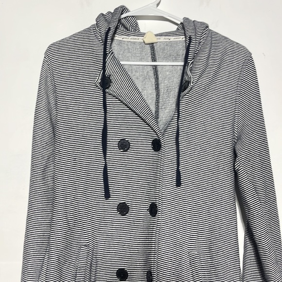 Roxy The Cuddle Hooded Grey Striped Pea Coat Sweater Jacket Size Large - Picture 3 of 13